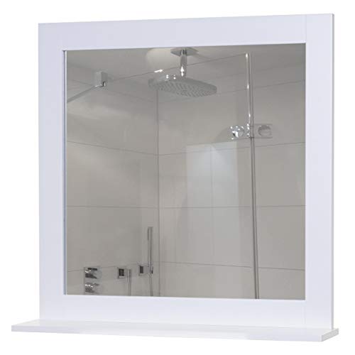 Mendler Wandspiegel HWC-F75, Badezimmer Badspiegel Spiegel, Ablagefläche Landhaus 58x59x12cm weiß