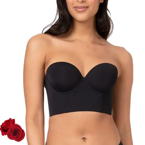 Low Back Strapless Bra Premium Fabric Women Low Back Anti-Slip Lowback Longline Supportive Back Strapless Bra (A,38/85D)