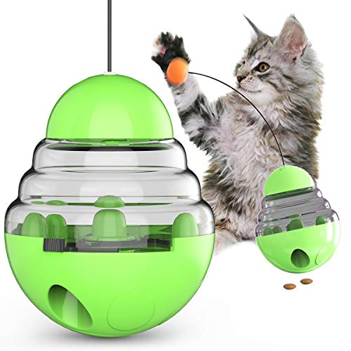 NW Shaking Leaky Ball Katzenspielzeug Futterspender Funktion Interagieren mit Host Verbesserung der Intelligenz Linderung von Angstzuständen Katzenspielzeug Haustierprodukt Haustierspielzeug (Grün)