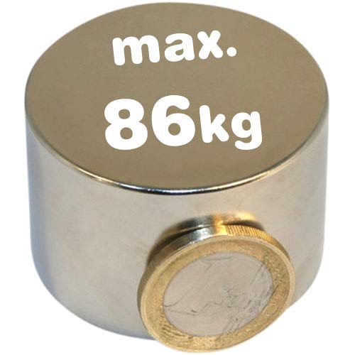 Scheibenmagnet Rundmagnet Neodym (NdFeB) Magnetscheibe - Größe & Stückzahl wählbar - Haftkraft bis 750kg - Extra starke Magnete für Industrie und Zuhause, Größe: Ø45x30mm | 86kg Haftkraft