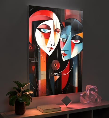 MyMaxxi - Pixlip Poster Verliebtes Paar Wandbild Design Wand Dekoration, Gemälde Mehrfarbig Leuchtrahmen - Gesichter, 84x120 cm, Rahmen: nur Druck