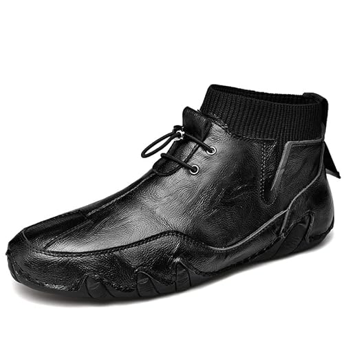GMBN Lässige High-Top-Schuhe for Herren Leder Lässige Lederschuhe Set Foot Octopus Pattern Soles Outdoor Driving Schuhe (Color : Black, Size : 41 EU)