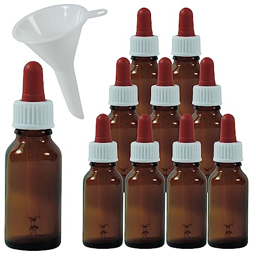 10 Pipettenflaschen / Apothekerflaschen in Braunglas 20 ml inkl. Pipetten (rot-weiß)