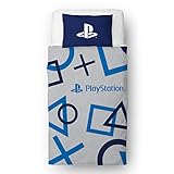 Character World Playstation Blauer Bettbezug für Einzelbett, offizielles Lizenzprodukt, Sony Playstation, wendbar, zweiseitig, Gaming-Bettwäsche-Design mit passendem Kissenbezug, Polycotton, Blau