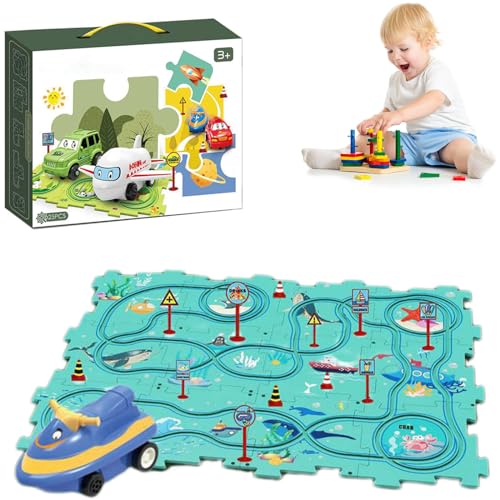 Puzzle Racer Kinderen Autobaan Set, Shoptonix Puzzle Racer Car Track, Puzzle Racer Kids Car Track Set - Enhance Learning and Fun with Puzzle Track Car Play Set (A,25 Pcs)