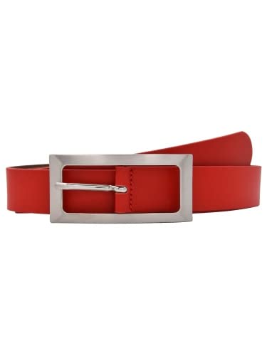 Leslii Premium Gürtel echter Leder-Gürtel roter Gürtel Kalbs-Nappaleder Narbung Rot Silber Größe 85