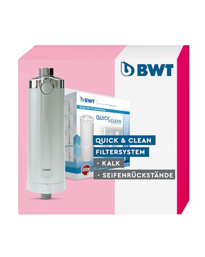 BWT Quick & Clean Antikalk-Filtersystem | Reinigung per Knopfdruck für ein kalkfreies Bad | Duschfilter inkl. 4 Filterkartusche (System + 3 Kartuschen)