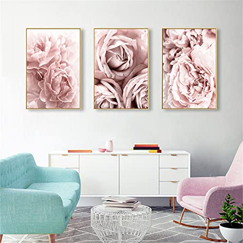 RAILONCH 3 Stück Poster Set, Rosa BlumeWandbilde, Wandkunst Leinwand Poster Wohnzimmer Wohnkultur Ohne Bilderrahmen (Stil 2,50 x 70 cm)