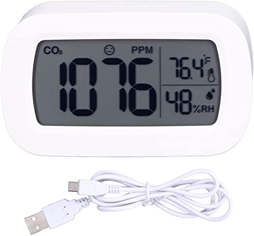 Mini CO2-Monitor – erkennt Temperatur und Luftfeuchtigkeit, geeignet für den Innenbereich (Weiß - LCD-Display)