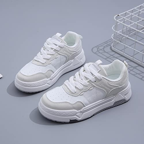 HUANLE Frauen im koreanischen Stil Casual Sports Dicker alleiner Schuhe vulkanisierte Schuhe Frauen Plattform Casual Fashion Flat Sneaker-White,38