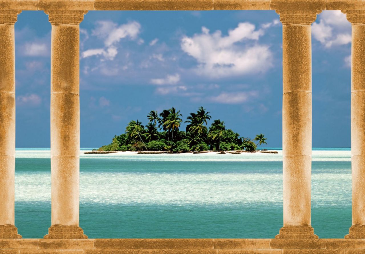 papermoon Vlies- Fototapete Digitaldruck 350 x 260 cm Palmeninsel Malediven