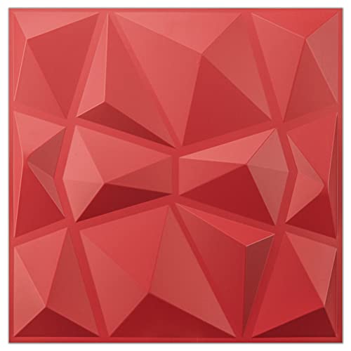 Art3d Texturen 3D-Wandpaneele PVC Rotes Diamant-Design für Innenwanddekoration 12 Stück 3 m²