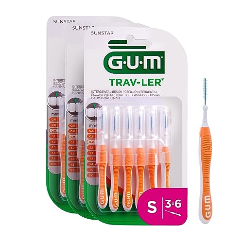 GUM TRAV-LER Interdentalbürsten | Zur gründlichen Reinigung aller Zahnzwischenräume | Biegbarer Hals | Zahnreinigung und Plaqueentfernung | 3 x 6 Stück (ISO Größe 2, 0.9mm)