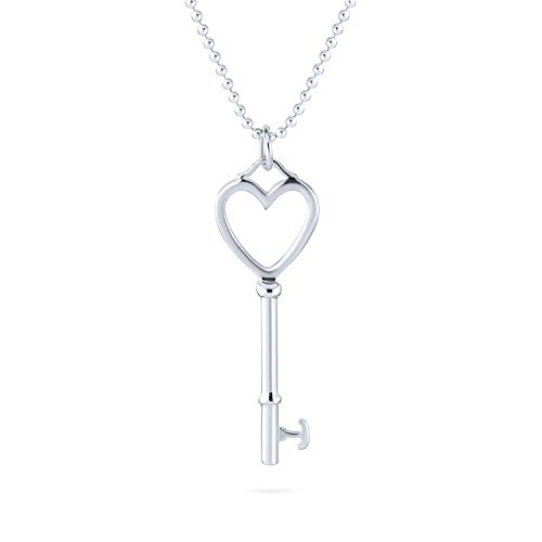 Bling Jewelry Große Einfache Romantische Schlüssel Zu Ihrem Herzen Offen Heart Schlüssel Halskette Anhänger Für Frauen Teens Freundin .925 Sterling Silber