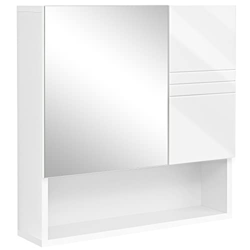 VASAGLE Spiegelschrank, Wandschrank, Badschrank mit höhenverstellbaren Regalebenen, Badezimmer, Badezimmer, 54 x 15 x 55 cm, weiß BBK122W01