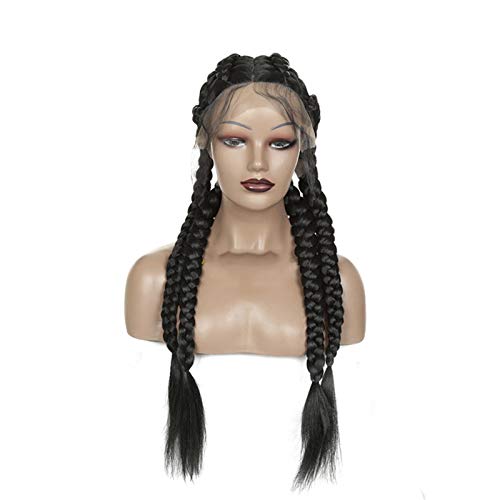 Front Lace Perücke Geflochtenes Geflecht Vier Stränge Schwarz Mode Synthetisches Langes Haar für Frauen