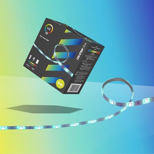 tint Smarter LED Strip Streifen, farbiges Licht RGB für indirekte Beleuchtung, Farbwechsel, 5m Länge, 16W, 6 vorprogrammierte Lichtszenen, Bluetooth+Zigbee, funktioniert mit Alexa
