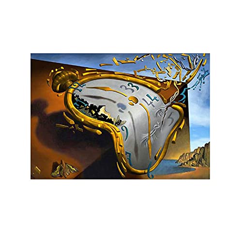 HONGC Bilder auf Leinwand Die Beständigkeit der Erinnerung Leinwand Gemälde von Salvador Dali Berühmte Poster und Drucke Wandkunst Bild für Wohnzimmer Wohnkultur 65x95cm Kein Rahmen