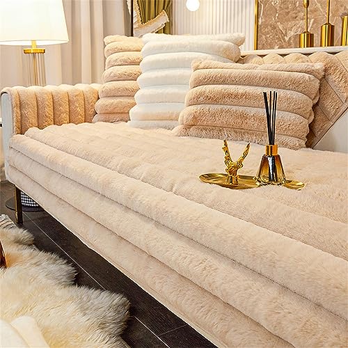 LINGKY Sofabezug Ecksofa L Form Kaninchen Plüsch Sofa Überzug Couchbezug Sofa/Couch Wurfdecke Eckcouch 3/2/1 Sitzer Sofaschutz Sofaüberwurfe Sofaschoner rutschfest Hund Katze (Kamel,90x240cm)