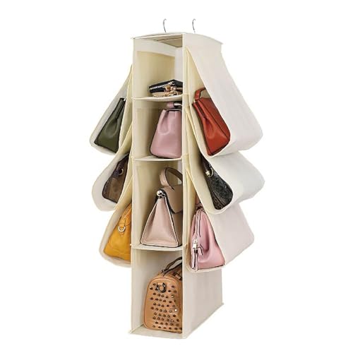 Saterkali Closet Hanging Organizer – Multi-Layer Multifunktions-Stoff Kleidung & Taschen Hängetasche Home Multi-Compartment Storage Organizer für Taschen, Spielzeug, Hüte & Accessoires Beige
