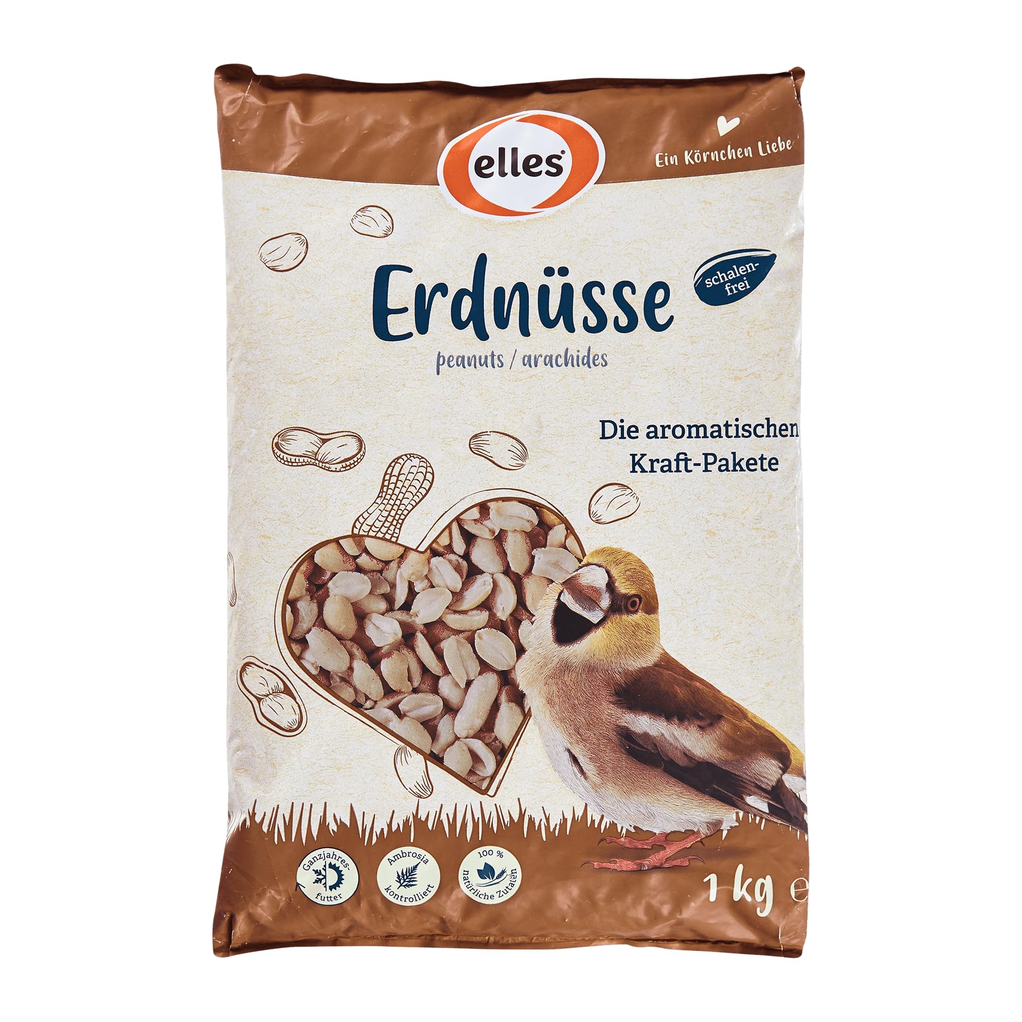 Elles Erdnüsse für Wildvögel 15 x 1kg I 100% natürlich I Schalenfrei & aromatisch I Energiereiche Ganzjahresfütterung