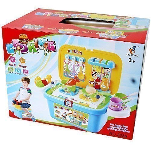 Kinderküche Mobile kompakte Spielküche Spielkiste Spielbox fahrbar Spielzeug Sound Lichteffekte 26-teilig