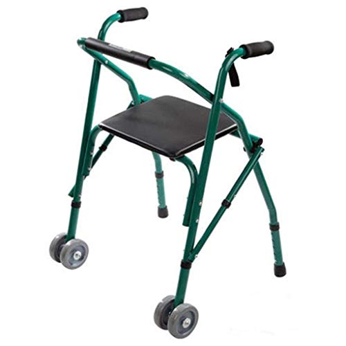 Gehhilfe für ältere Menschen mit vier Rädern, rutschfester Gehhilfe, faltbarer Gehstockhocker aus Aluminium mit Sitz, bruchsicher, Gehhilfe, Geschenk (grün, 54 x 59 cm) (grün, 54 x