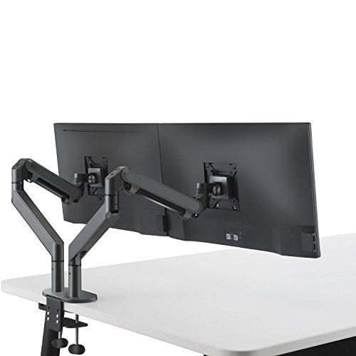 ThingyClub® Dual Gasfeder LCD Arm Schreibtisch VESA Halterung & Monitor Arm Ständer für 10-27 Zoll Bildschirme: Neigbar 90°/unten 85°, Schwenkbar links/rechts 180°, 360° Rotation (Dual Arms - Schwarz)