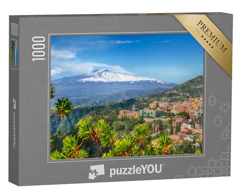 puzzleYOU: Puzzle 1000 Teile „Vulkan Ätna und Taormina Stadt, Sizilien, Italien“