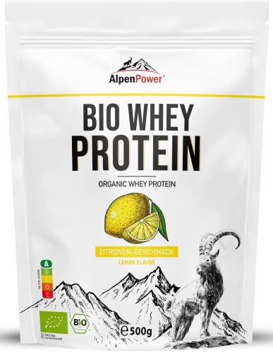AlpenPower BIO WHEY Protein Zitronengeschmack 500 g I 100% natürliche Zutaten I Ohne Zusatzstoffe I Bio-Alpenmilch aus Bayern und Österreich I Hochwertiges CFM Eiweiß-Pulver
