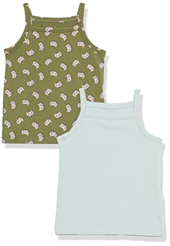 Amazon Aware Mädchen Camisole aus Baumwollstretch, 2er-Pack, Grün/Fuchsaufdruck, 6-7 Jahre