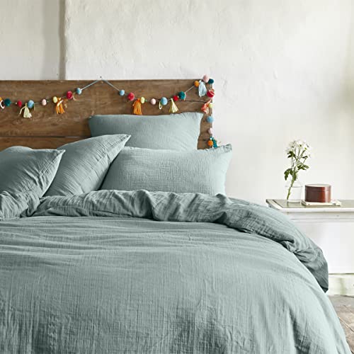 Bettbezug aus Baumwollgaze gewaschen, Zärtlichkeit, Celadonblau, 260 x 240 cm, Essix