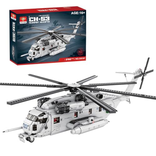 Spicyfy Technik Militär Hubschrauber Bausteine Kit, CH-53E Super 1/35 Maßstab Modernes Militär-Thema MOC Flugzeug Spielzeug, Klemmbausteine Geschenke Erwachsene und Jugendliche (2192 Teile)