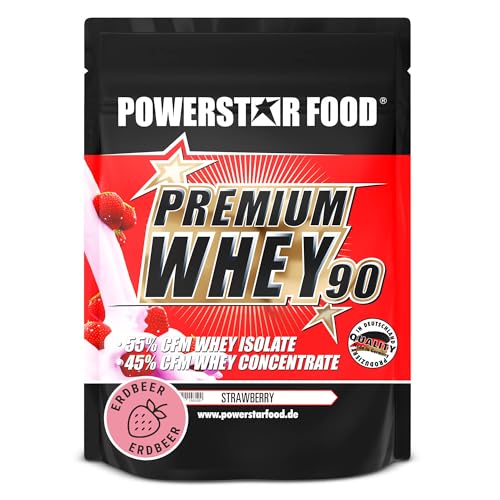 PREMIUM WHEY 90 | 90% Protein i.Tr. | 51% CFM Whey Isolat | Protein aus Weidenmilch | Nur 1% Kohlenhydrate | Ideal für Muskelaufbau & Abnehmen | Deutsche Herstellung | 850g | Strawberry