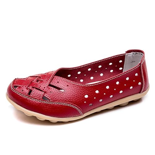 Stylendy Orthopedic Loafers, Orthopedic Loafers in Breathable Leather, Casual Leather Fashion Flats Breathable Shoes (Red,43)