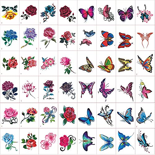 50 Blatt wasserdichte Tattoo-Aufkleber, dauerhafte weibliche Simulation, sexy Persönlichkeit, Blume, Schmetterling, Tattoo-Aufkleber