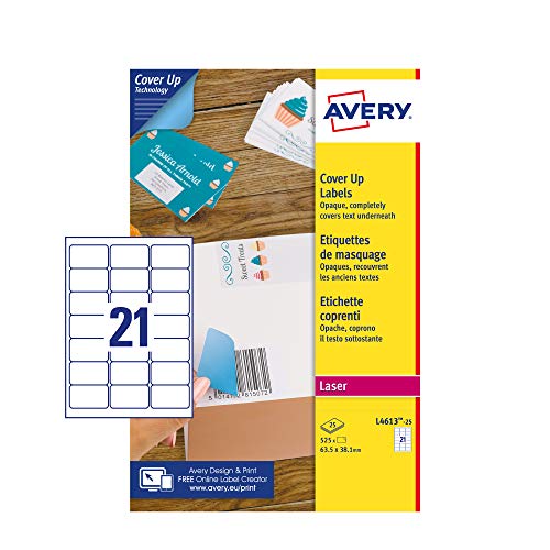 Avery L4613-25 Cover Up Etiketten, 63,5 x 38,1 mm