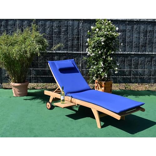 Teako Design Gartenliege Teak Görz Massivholz Wetterfest, Ergonomische Teakholz Liege, für Außenbereich geeignet, inklusive Auflagen, Terassenmöbel, Gartenzubehör (blau)