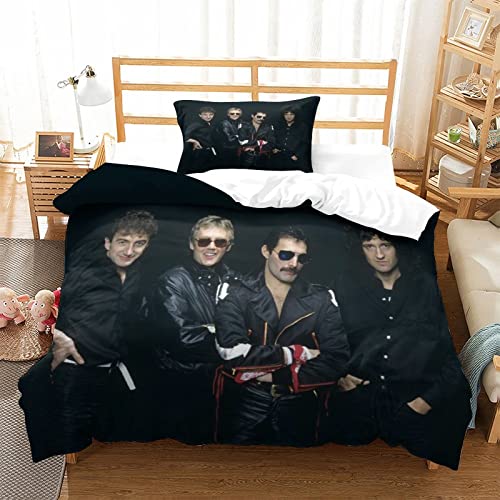 Queen Band Bettbezug Set 3D Rock 'n' Roll Muster Print Bettwäsche Musik Steppbett Bettbezug Set Für Kinder,Mikrofaser einzeln（135x200cm）