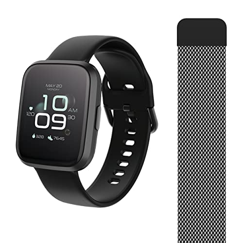 Forever smartwatch ForeVigo 2 SW-310 IP68 Bluetooth: v 5.0 Auflösung 240 x 240 px 180 mAh Akku 12 Tage Schrittzähler Kalorien Verbindungen 2 Armbänder (Black) (Black)