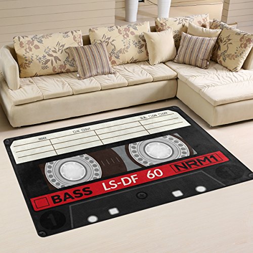 Use7 Teppich/Fußmatte, Retro-Design, Kunststoff, Motiv: Audio-Kassette, rutschfest, für Wohnzimmer, Schlafzimmer, 100 x 150 cm