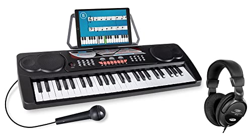 McGrey BK-4910BK Keyboard Set - Kinder Keyboard mit 49 Tasten - Einsteigerkeyboard mit 16 Sounds und 10 Rhythmen - Piano mit Mikrofon für Gesang und Notenständer - Inkl. Kopfhörer - Schwarz