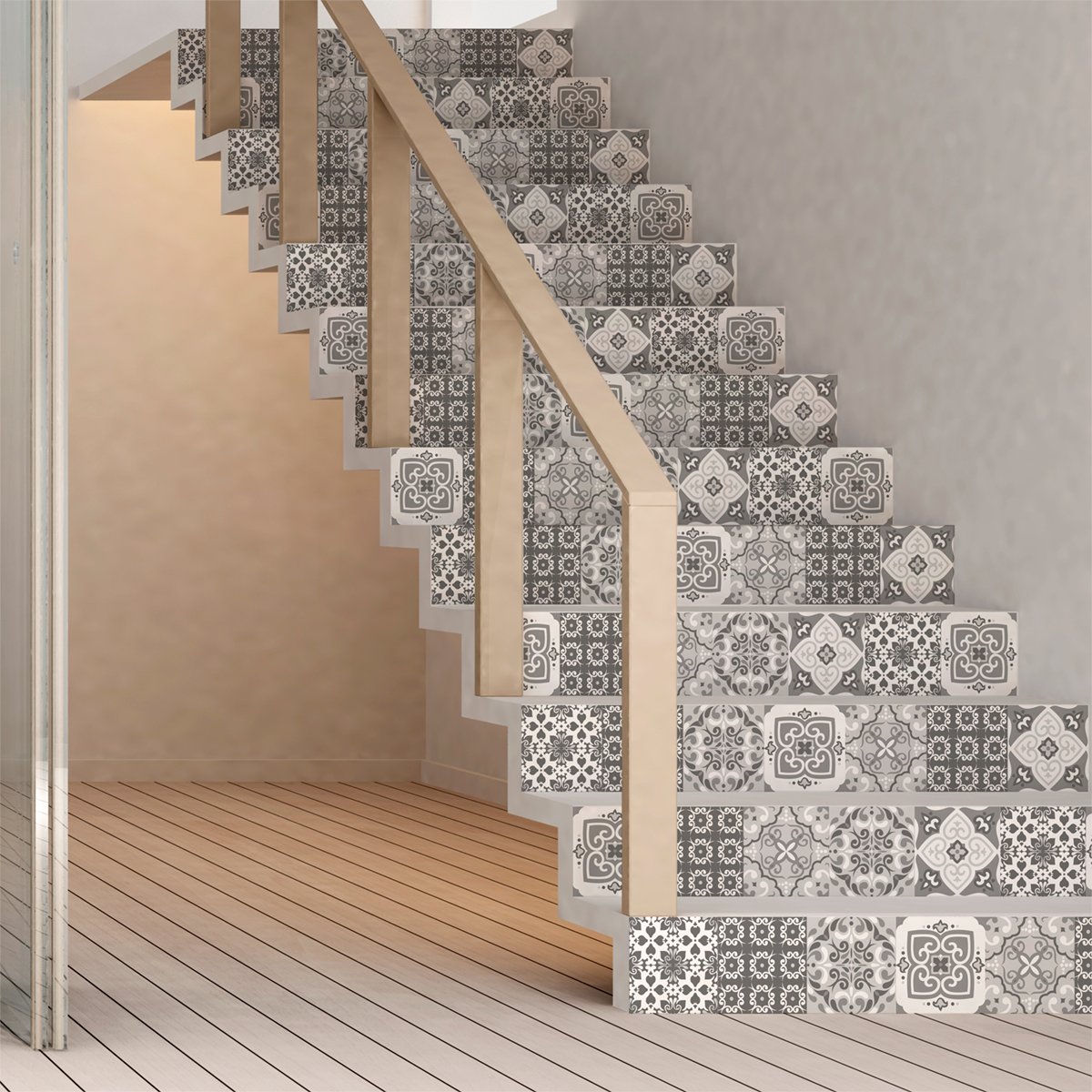 Selbstklebende Treppe Fliesen | Aufkleber für Zement Fliesen – Aufkleber für Kontrosenfliesen | Treppe Zementfliesen selbstklebend - azulejos - 15 x 105 cm - 6 Streifen