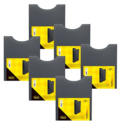 Idena 90167 - Heftbox für DIN A4, Hochformat, aus PP, Füllhöhe 4 cm, schwarz, 6 Stück