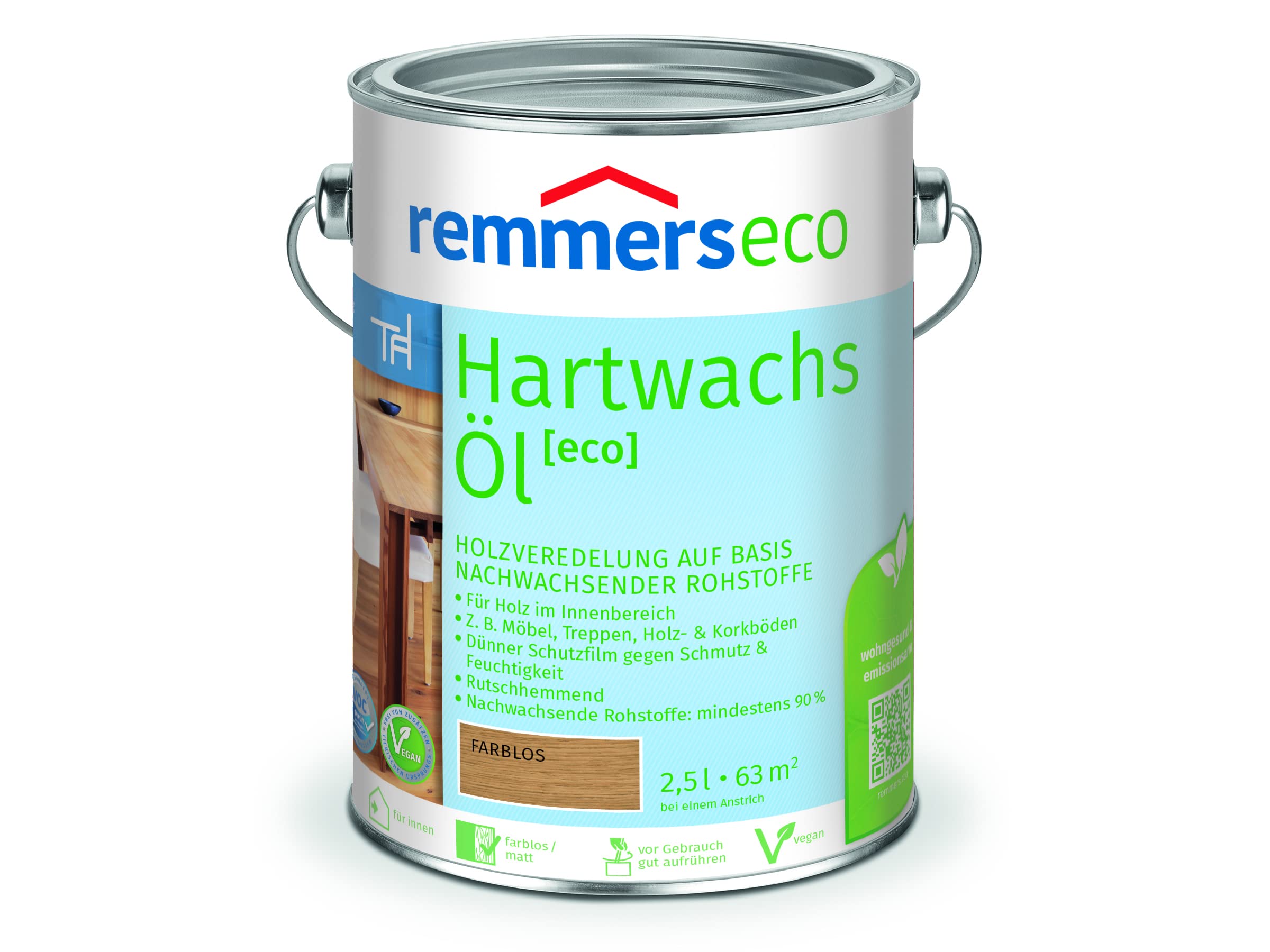 Remmers Hartwachs-Öl [eco] farblos, 2,5 Liter, Hartwachsöl für innen, natürliche Basis, Beize, Öl und Versiegelung in einem, nachhaltig, vegan