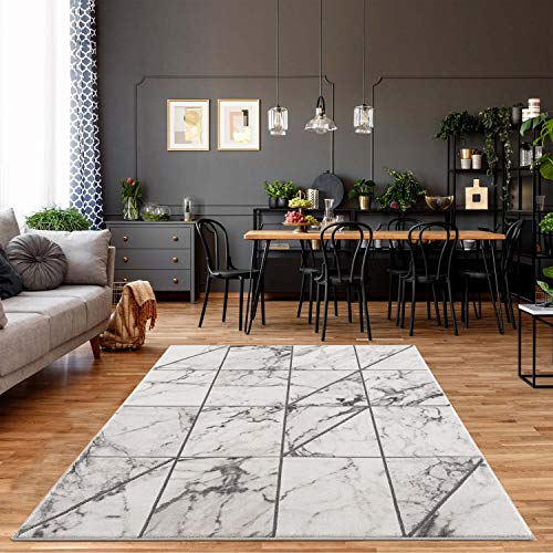 carpet city Teppich Wohnzimmer - Fliesen-Optik 120x170 cm Grau Meliert - Moderne Teppiche Kurzflor