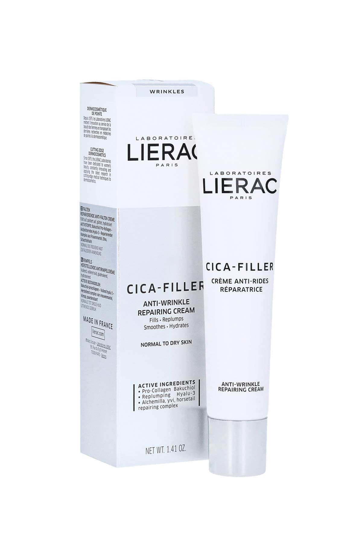 LIERAC Cica-Filler Anti-Falten Creme: Reparierende Anti-Aging Creme mit Hyaluronsäure und Pro-Kollagen, normale bis trockene Haut, 40 ml