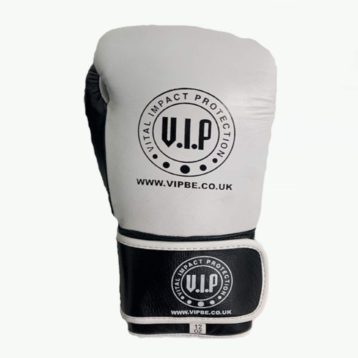 VIP Vital Impact Protection Pugilem 2 Leder-Boxhandschuhe MMA Kampfsport Fitness Mittleres Training Handschuhe Fäustlinge, weiß/schwarz, 10 oz