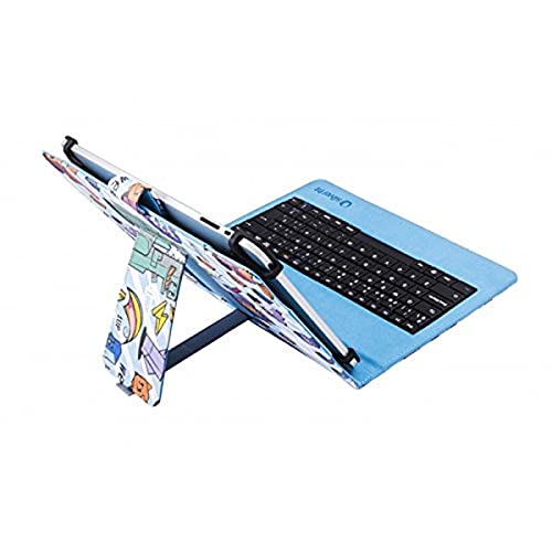 Silver HT - Universalhülle mit Micro USB Pixel Gamer Tastatur für 9" bis 10.1" Tablet Kompatibel mit iPad, Samsung, BQ, Huawei, etc.