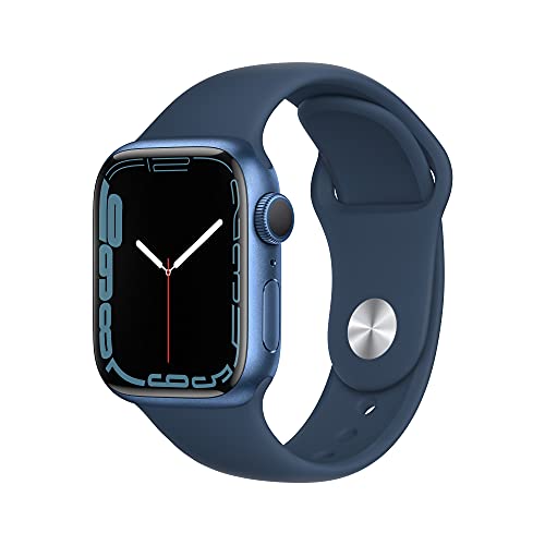 Apple Watch Series 7 (GPS, 41mm) Aluminiumgehäuse Blau Mit Abyss Sportarmband Blau (Generalüberholt)